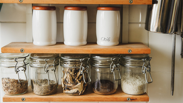 Dried herbs in jars