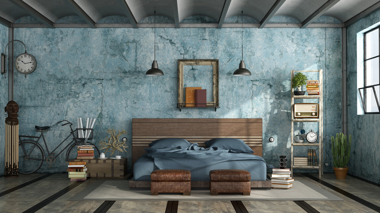 Blue industrial bedroom