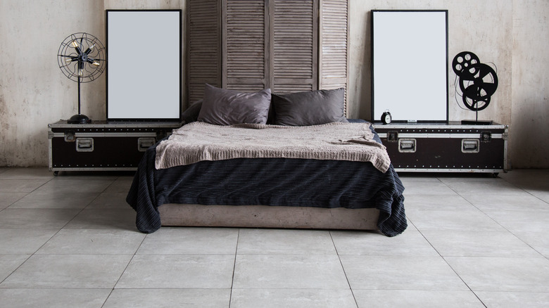 Unique industrial bedroom flooring