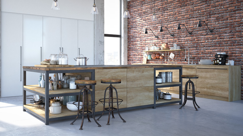 Industrial kitchen wood island 