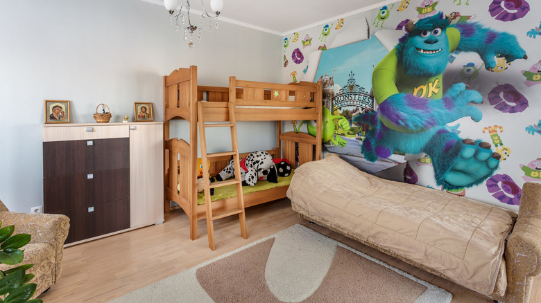 kids room with monster inc wall 