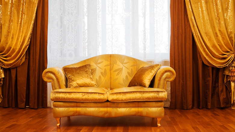 gold velvet loveseat