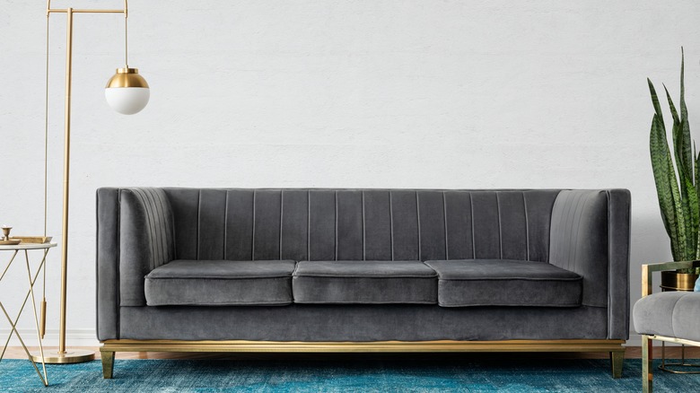 gray velvet sofa