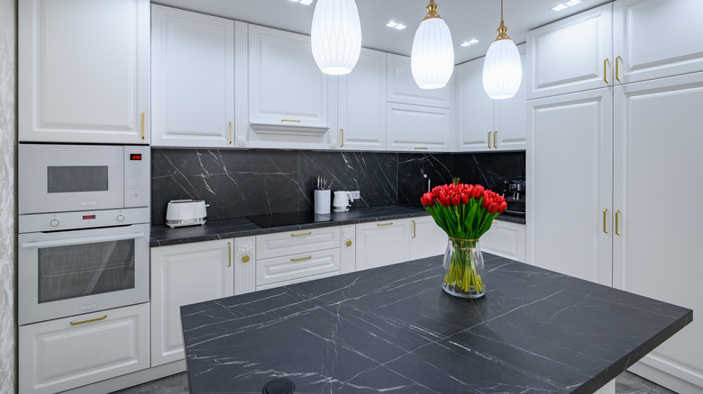 Matte black marble kitchen