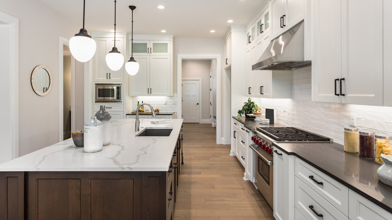 Marble and black countertops