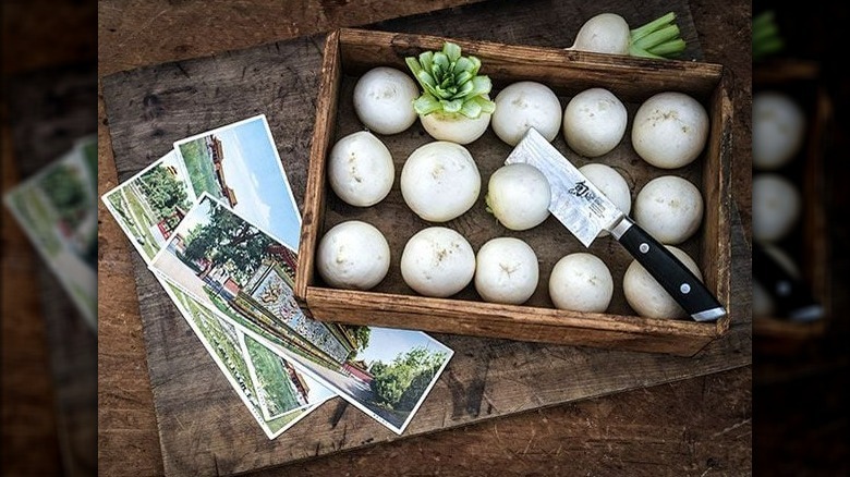 Tokinashi turnips in wooden box