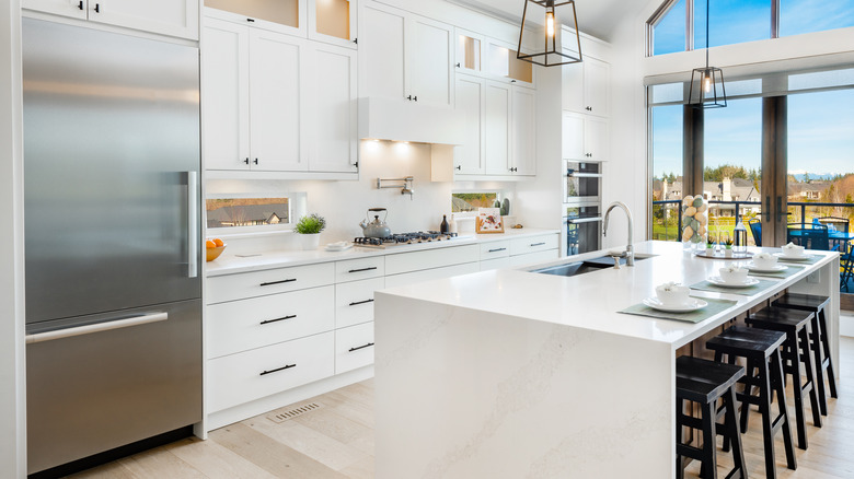 Farmhouse kitchen with window wall