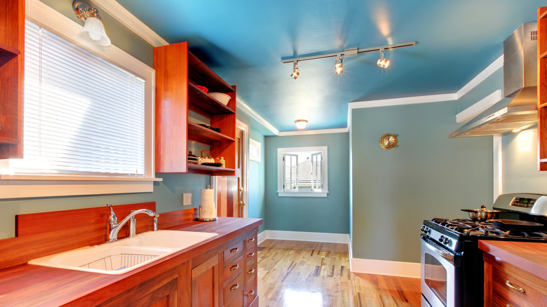 Aqua kitchen ceiling and walls