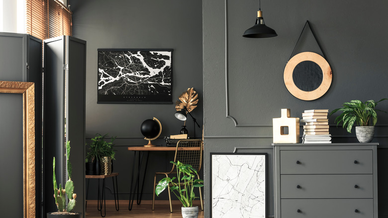 black wall with frame molding