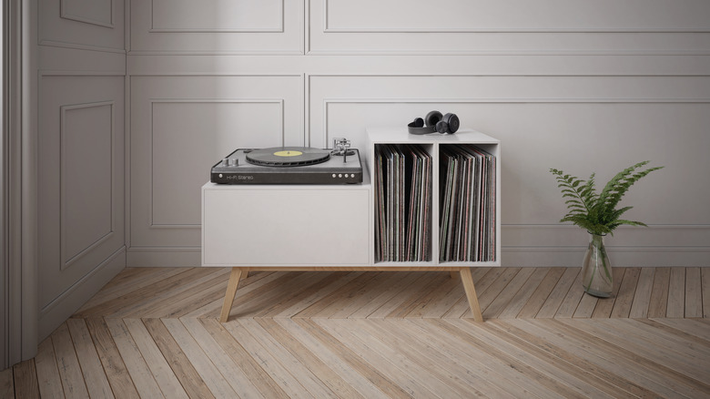 light gray record player