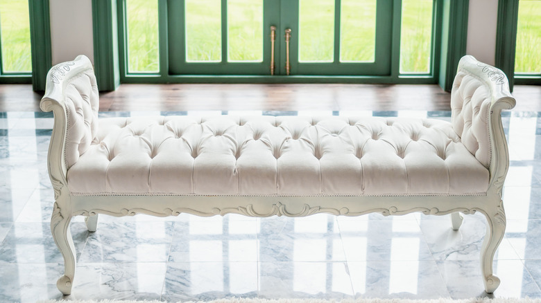 tufted white bench