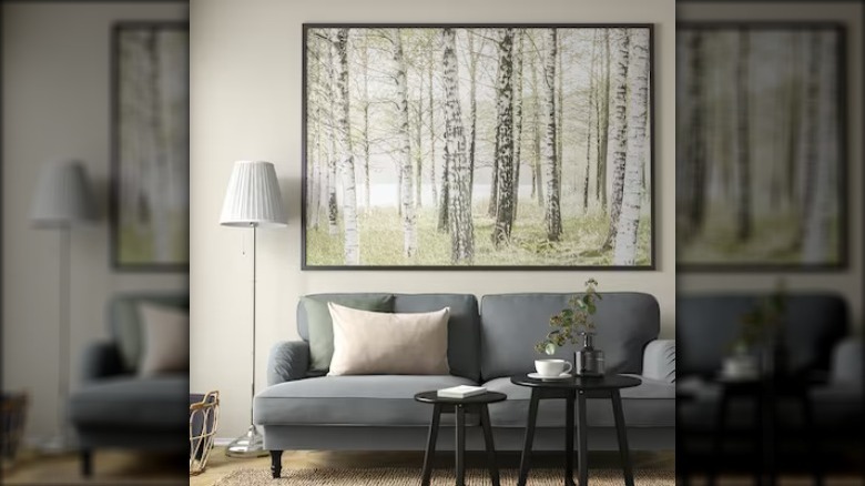 wall art of birch trees