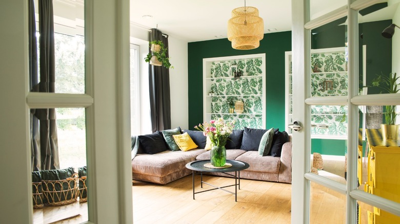 Living room with green wall