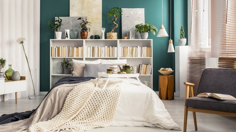 Teal green bohemian bedroom