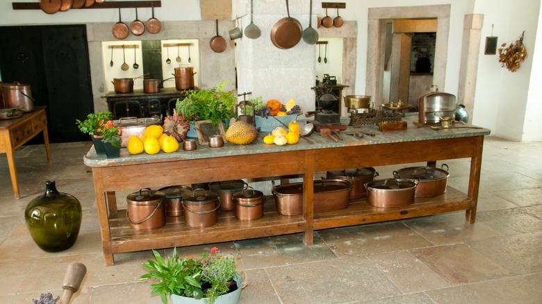 kitchen island with vegetables