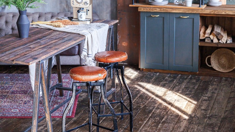 vintage stools at kitchen table