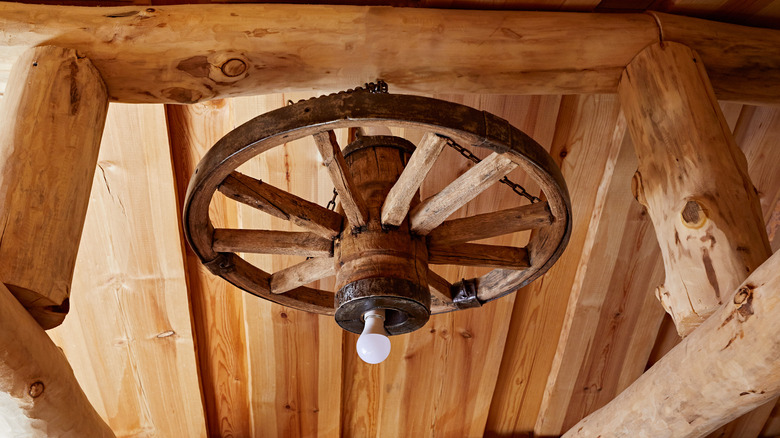 Traditional wagon wheel chandelier