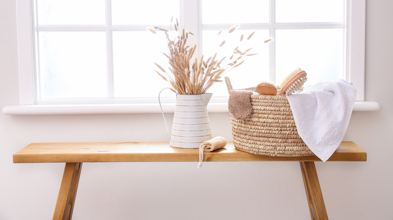 Bathroom bench with toiletries