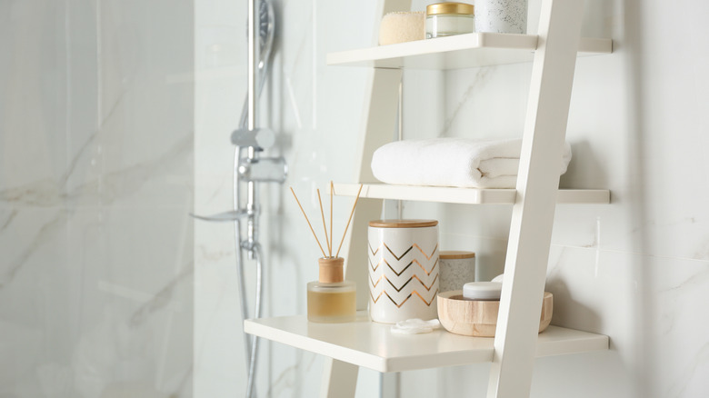 White bathroom ladder shelf