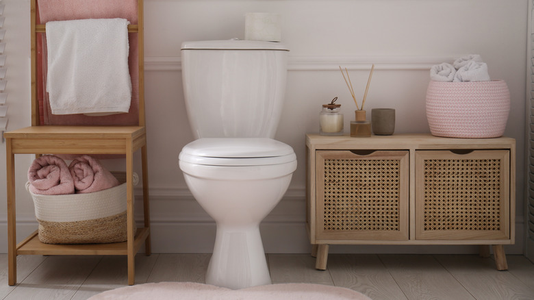 Pink and tan bathroom