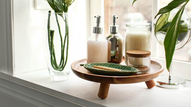 Spa products on windowsill