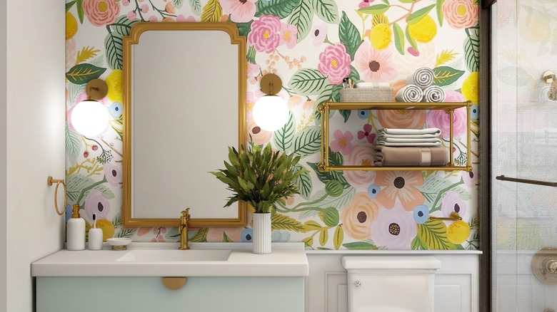 Colorful, floral bathroom