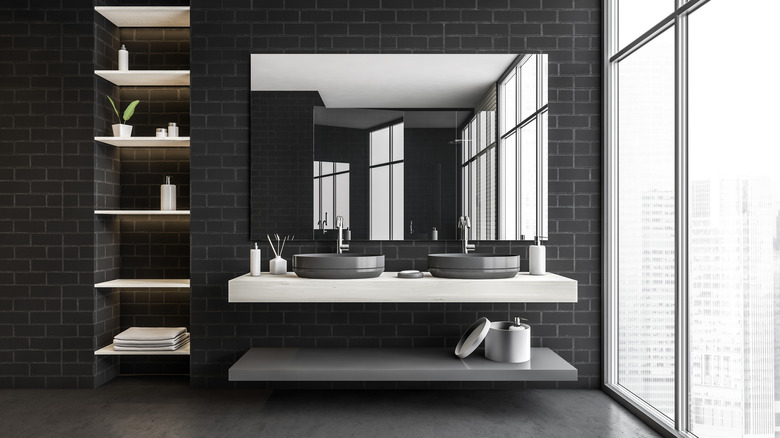 Black brick bathroom