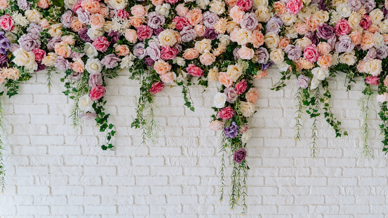 flowers on a brick wall