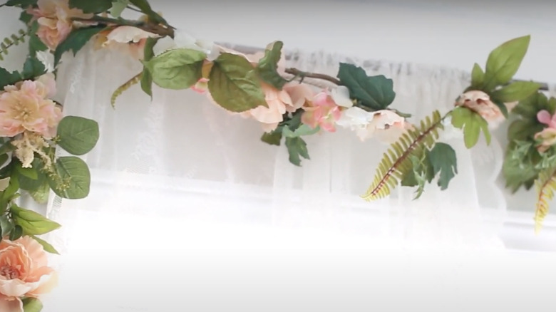 flower garland on curtains