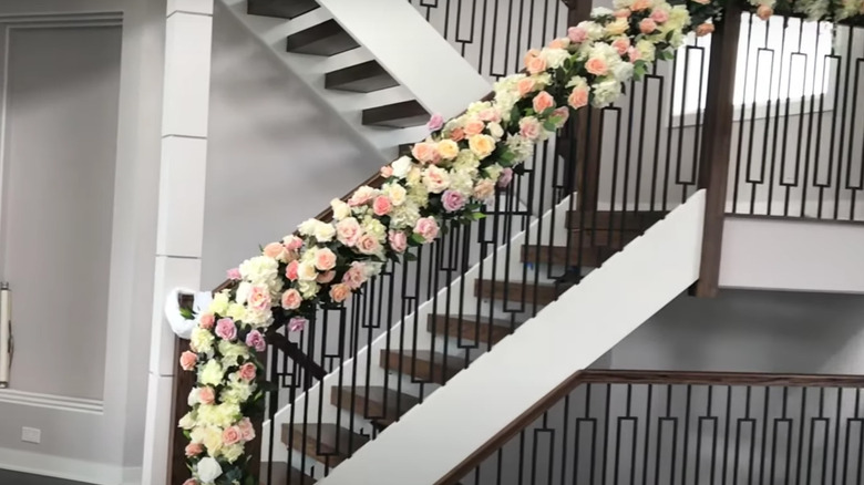 flower garland along the staircase