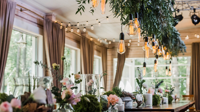 suspended garland over table