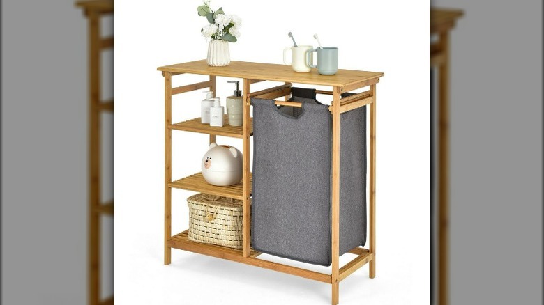 Laundry basket table built-in