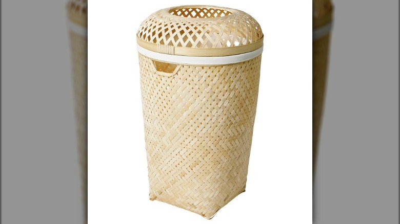 Rounded bamboo laundry basket