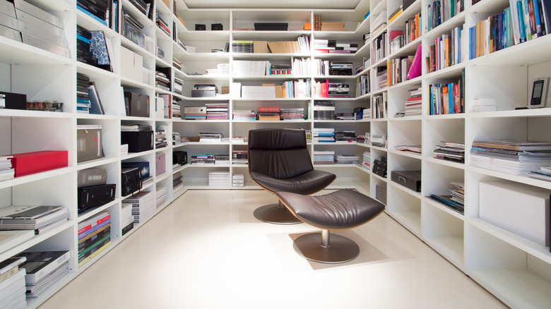 Chair and ottoman with shelves