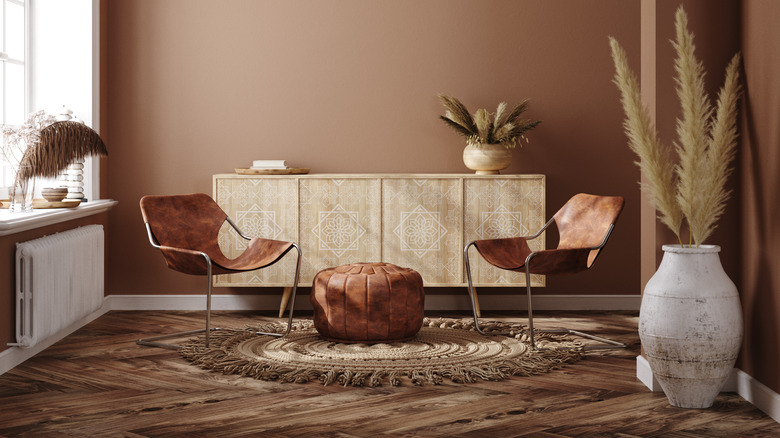 Leather ottoman with chairs