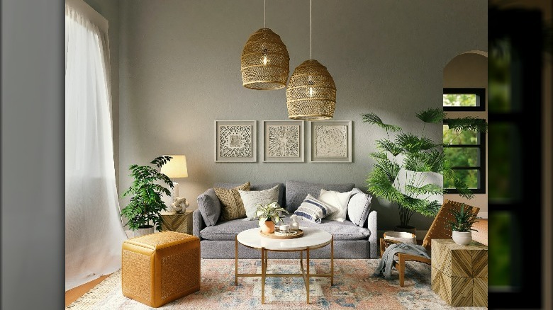 Rattan chandeliers living room