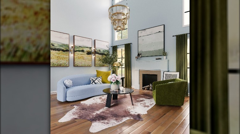 Tiered chandelier living room