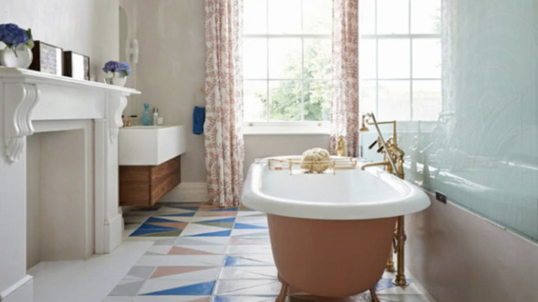 A colorful bathroom tile scheme