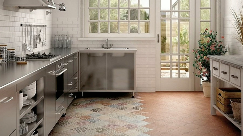 Patchwork and clay kitchen tiles