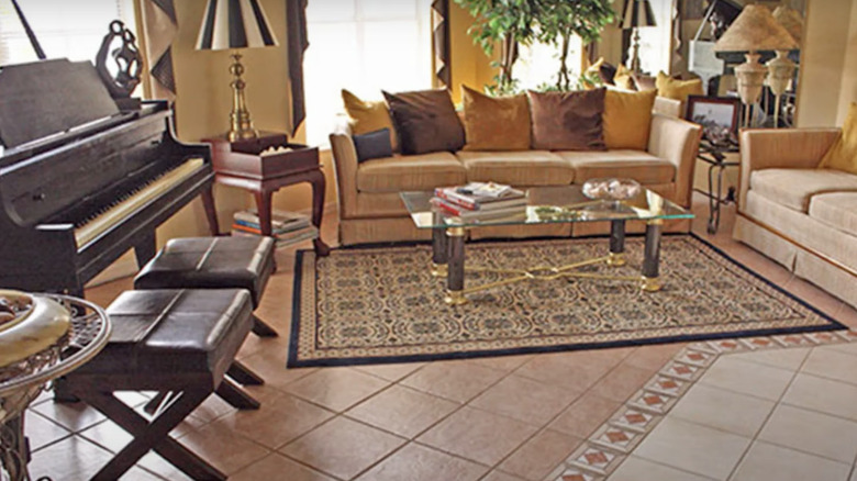 Polished clay tiles in living room