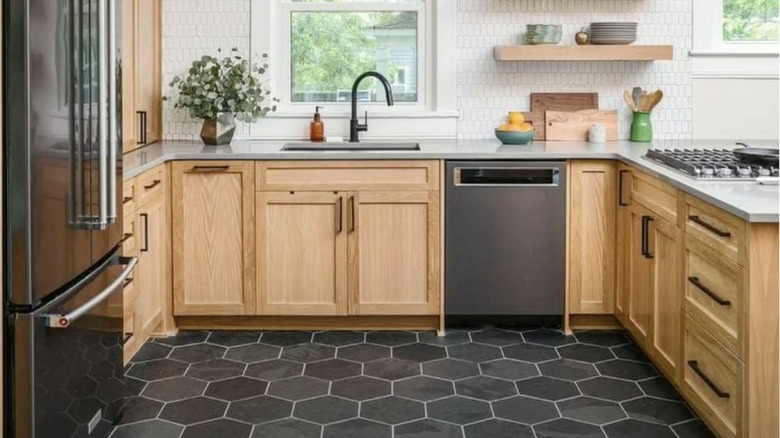 Geometric kitchen floor tiles