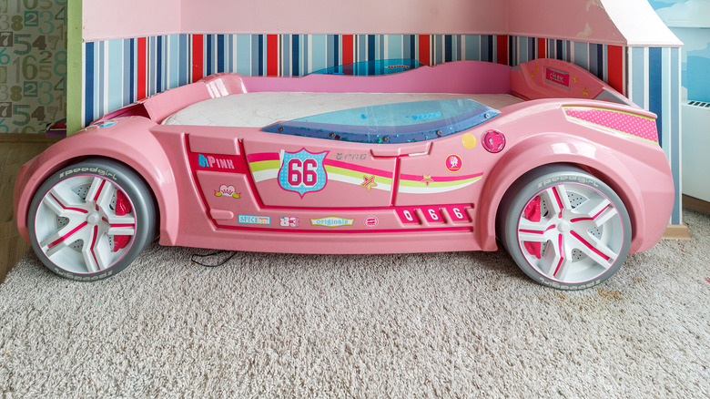 pink race car bed