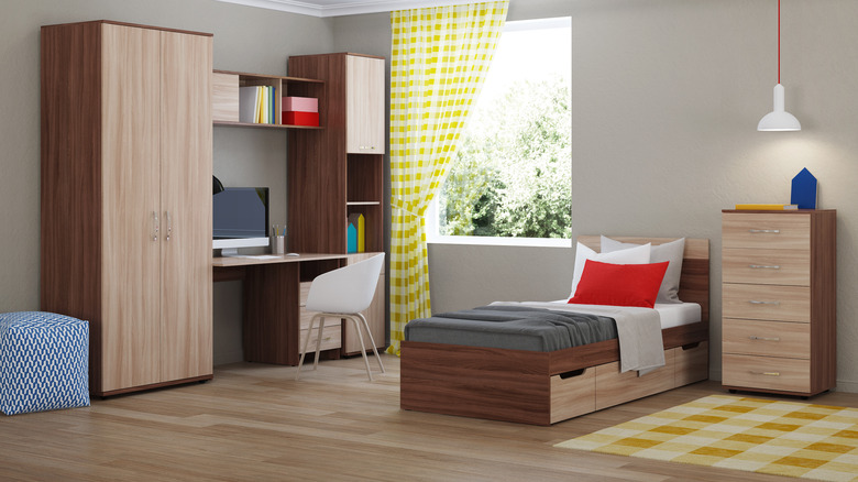 room with wood bedroom set 
