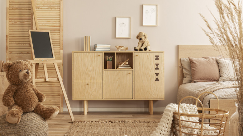 boho room with natural wood