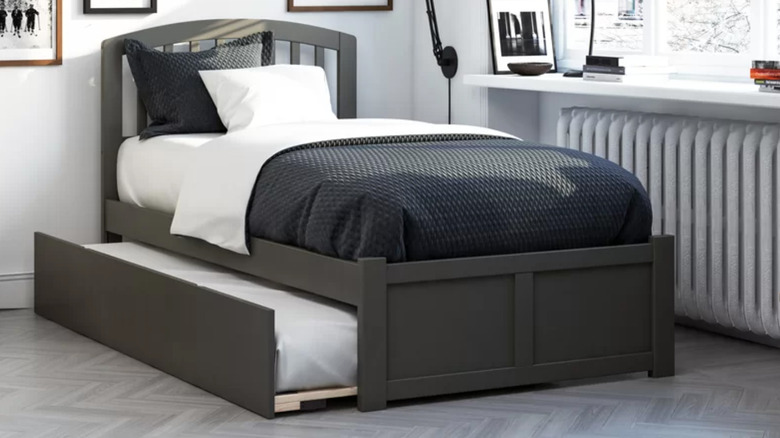 gray trundle with rounded headboard