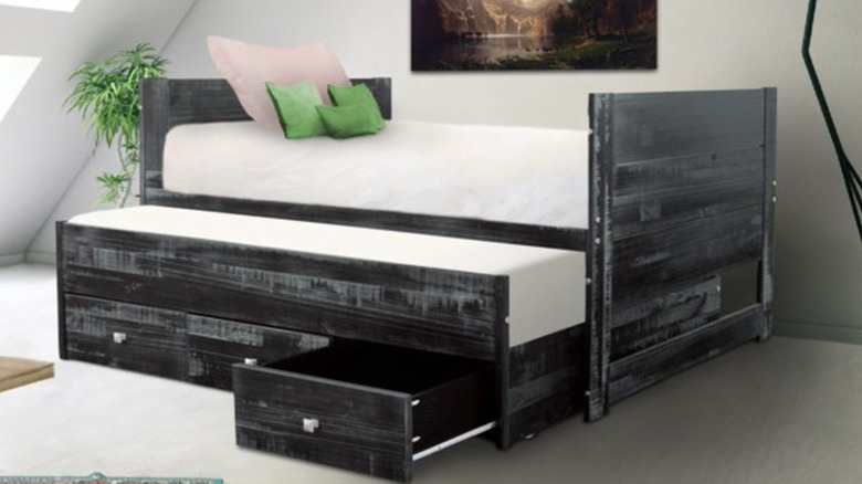 rustic wood trundle with drawers