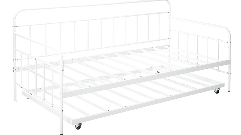 white metal trundle bed frame