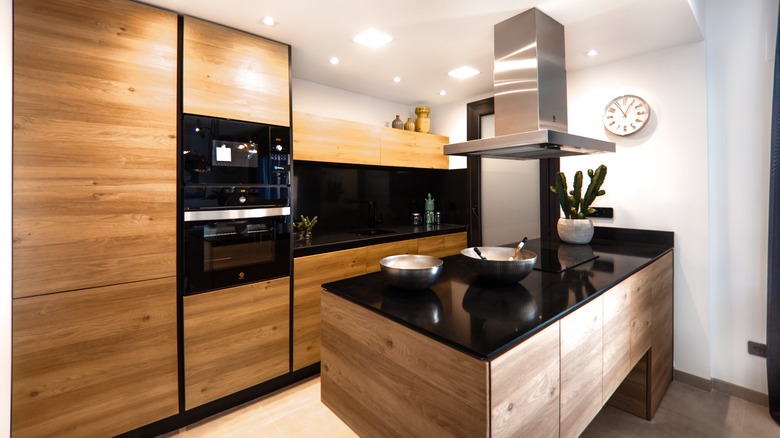 Wood and black kitchen