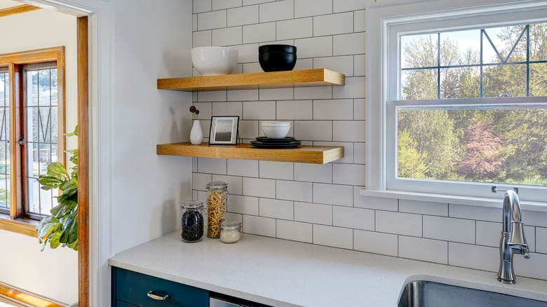 floating shelves in kitchen