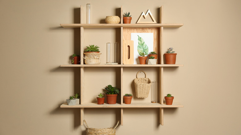 grid style shelf on wall